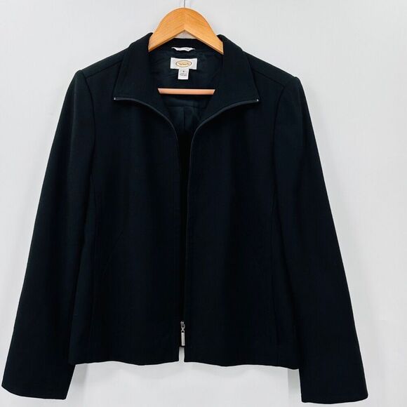 Talbots Womens Blazer Jacket Stretch Italian Wool Blend Black Size 6 Full Zip - Picture 3 of 9